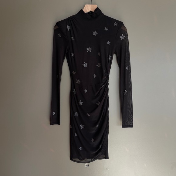 Cinq a Sept Marlene Dress Star Print Black Silver Embellished Sz 0 Bodycon Sexy - Picture 6 of 16